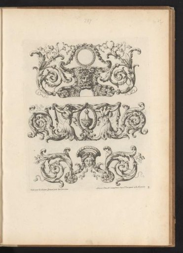 Three Ornaments with Acanthus Scrolls and Masks