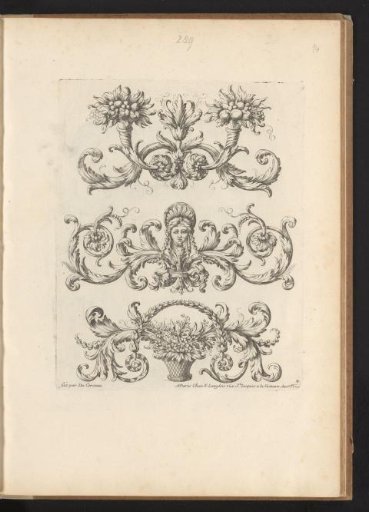 Three Ornaments with Flowers and a Mask