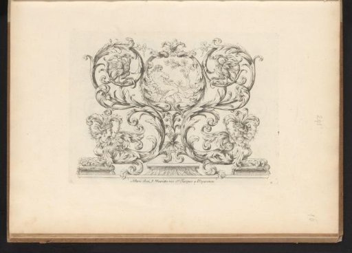 Ornament of acanthus scrolls with resting Hercules