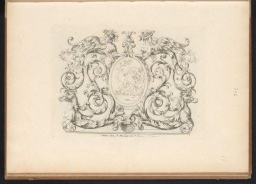Hercules and Antaeus in a medallion amidst acanthus scrolls