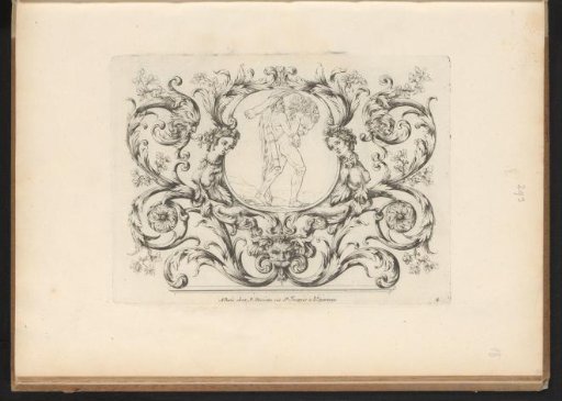 Hercules in a medallion amidst acanthus scrolls