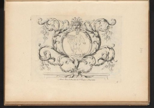 Hercules in a medallion amidst acanthus scrolls