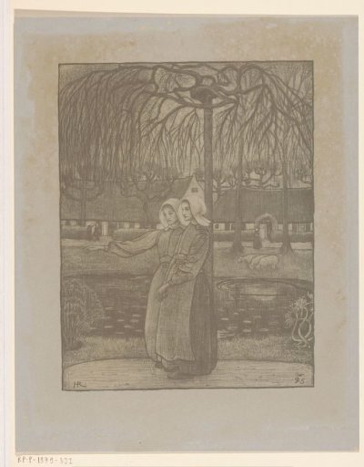 Girls from Huizen by a pond