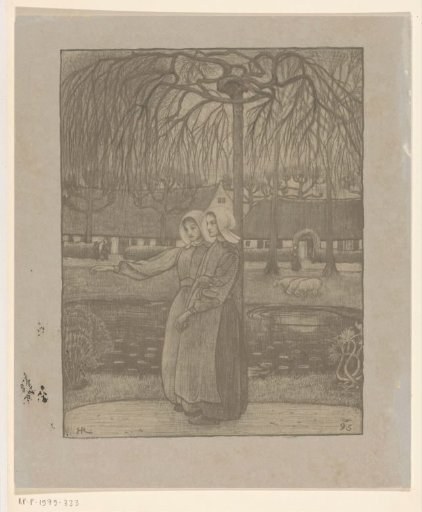 Girls from Huizen by a pond
