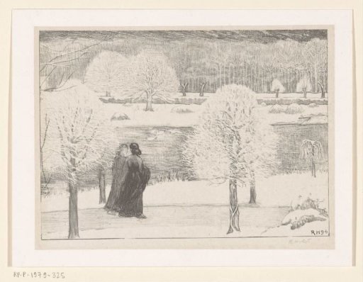 Two women walking in a snowy landscape