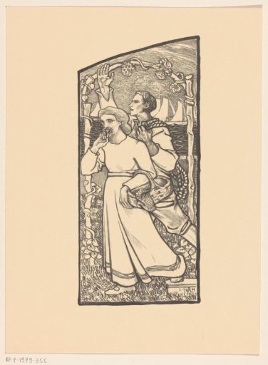 Girl with a basket and boy with a rope
