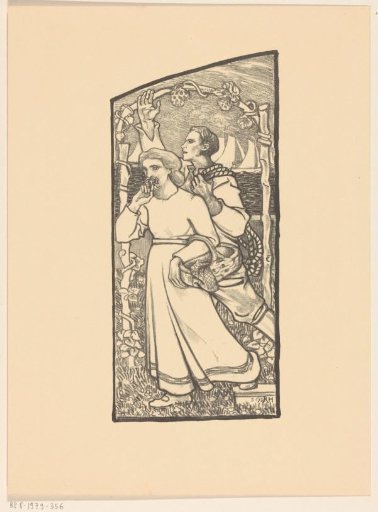 Girl with a basket and boy with a rope