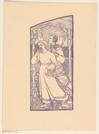 Girl with a basket and boy with a rope