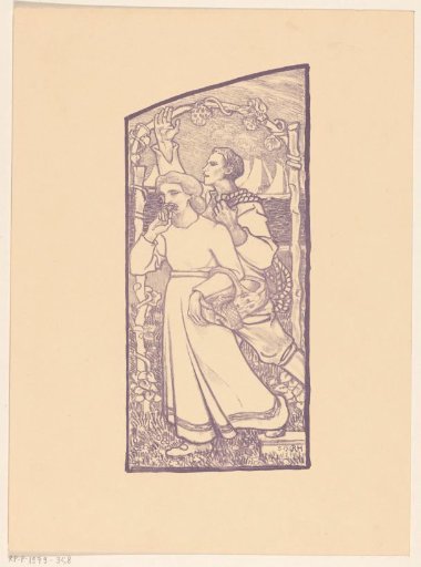 Girl with a basket and boy with a rope