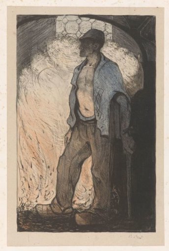 Worker by a fire