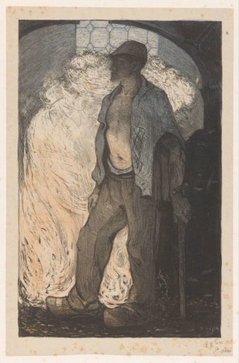 Worker by a fire