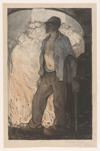 Worker by a fire