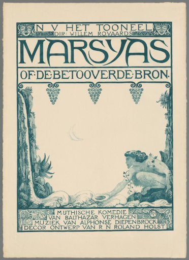 N.V. Het Tooneel Dir. Willem Rooyaards. Marsays or the enchanted spring. Mythical comedy by Balthazar Verhagen. Music by Alphonse Diepenbrock. Set design by R.N. Roland Holst