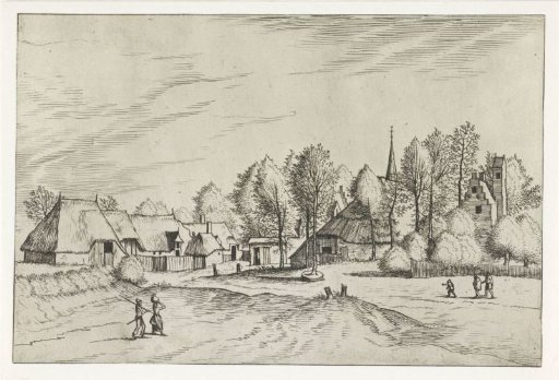 View of a Village with a Church Tower