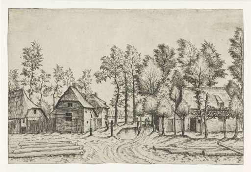 Village street with logs