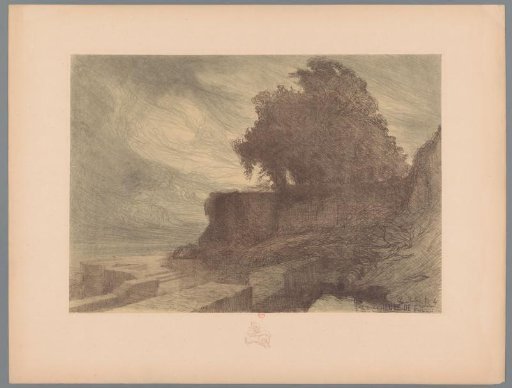 Ruin of a bastion with a cannon and a tree
