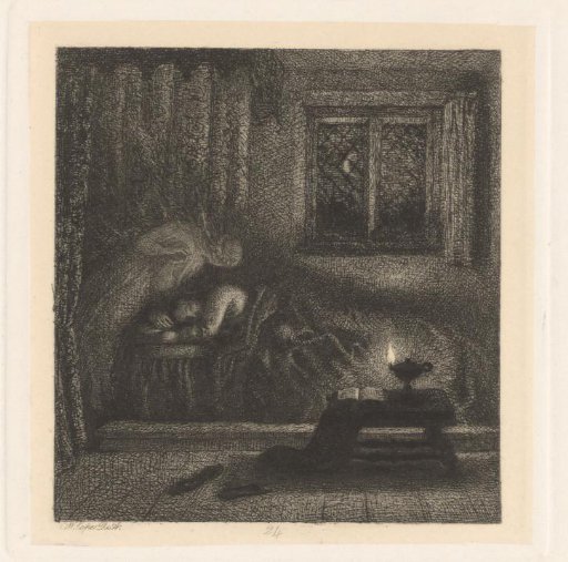 Spirit of his deceased wife bends over a sleeping John Milton