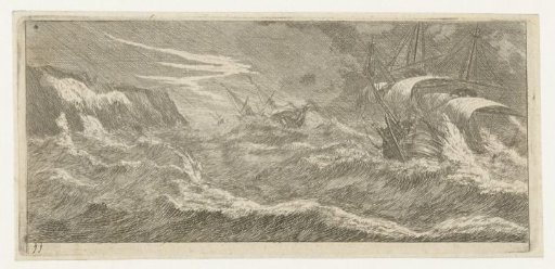 Sailing ships in a sea storm