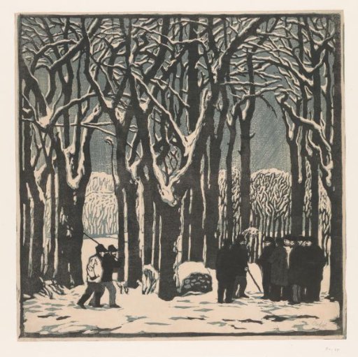 Men in a winter forest