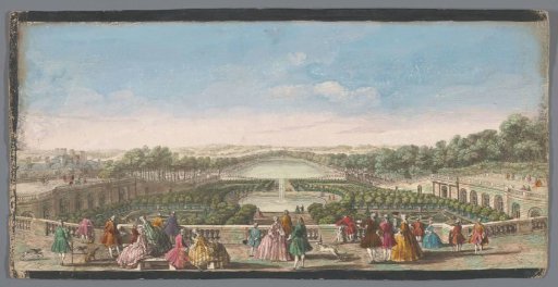 View of the orange trees in front of the Orangery of the Palace of Versailles