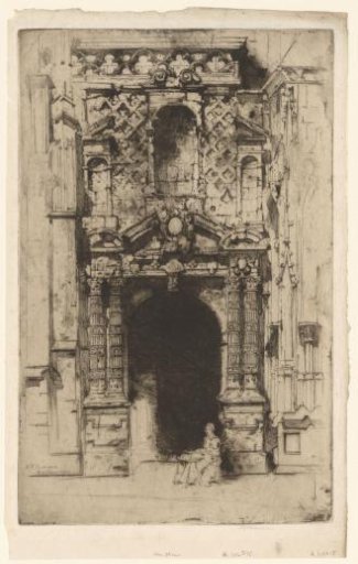 Seated figure by a gate of the Saint Martinus Church in Harfleur