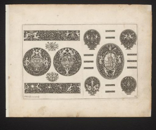 Nine Ornaments with Putti and Plants