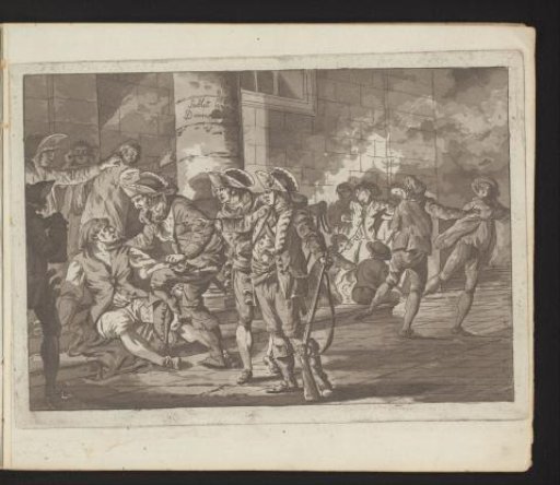 Man on the street being arrested by soldiers