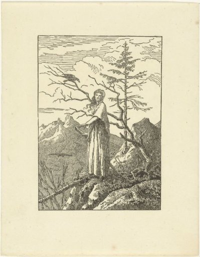 Woman Standing at the Edge of the Abyss with a Raven
