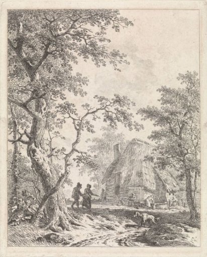 Two walkers at a farmhouse