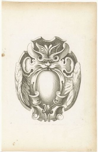 Cartouche in the form of a winged mask