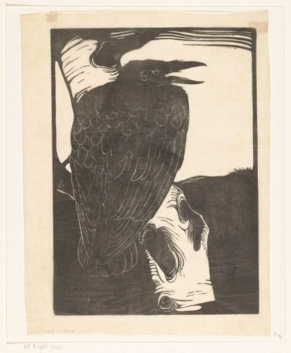 Raven on a birch tree