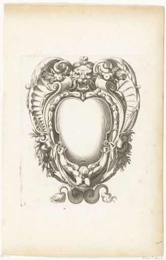 Cartouche with a winged mask at the top