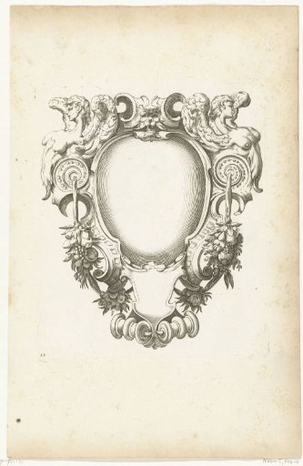 Cartouche with the upper bodies of two winged women