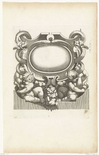 Cartouche with two dragons and two children