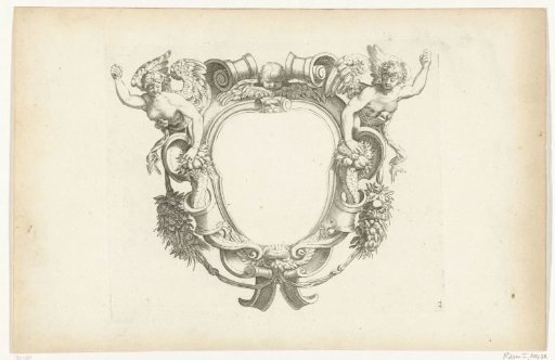 Cartouche with the upper bodies of two winged women