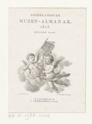 Putti with a lyre and a banner