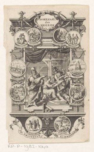 Interior of a library with History and Father Time
