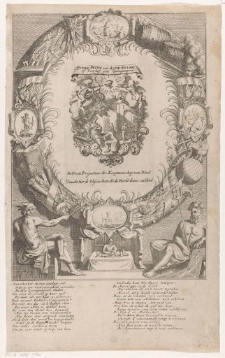 Title print of the Actiekraam or the Forecourt of Quinquenpoix, 1720