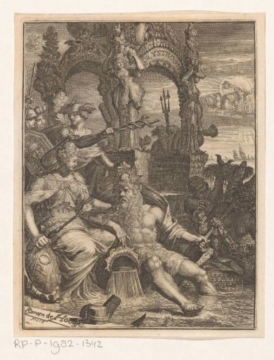 Allegorical representation with the city maiden of Amsterdam and the IJ