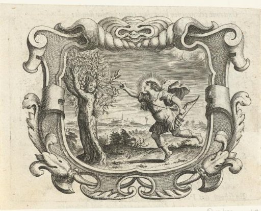 Scrollwork Cartouche with Daphne and Apollo