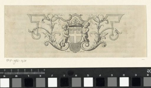 Vignette with Putti on Either Side of a Coat of Arms