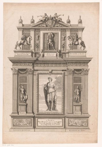 Facade with shepherdess, gods, and equestrian statues