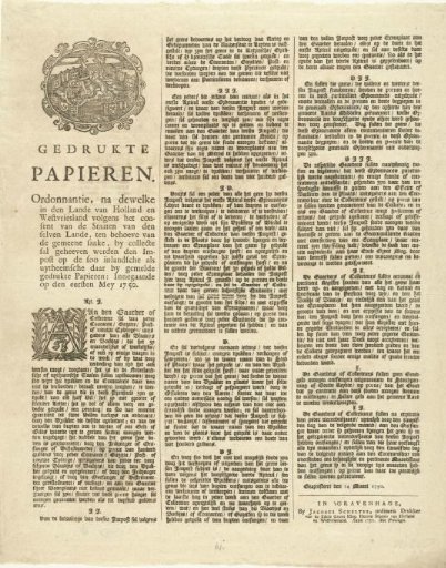 Ordinance on a tax on printed papers, 1750