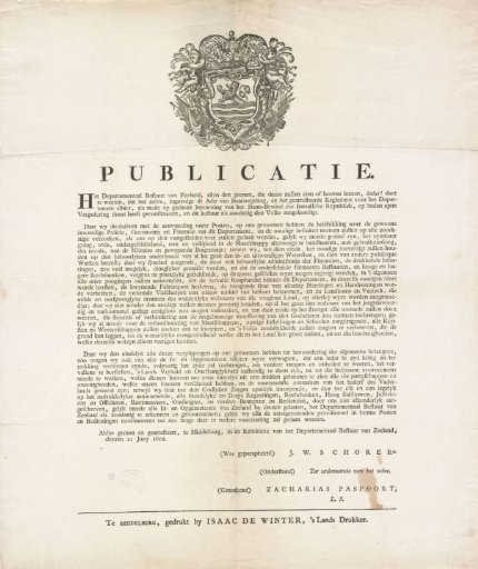 Publication of the Departmental Administration of Zeeland, 21 June 1802