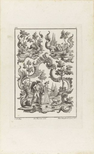 Couple with fishing gear in a rocaille
