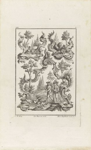 Rocaille with a pair of goose herders