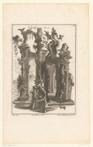 Building with putti and an owl