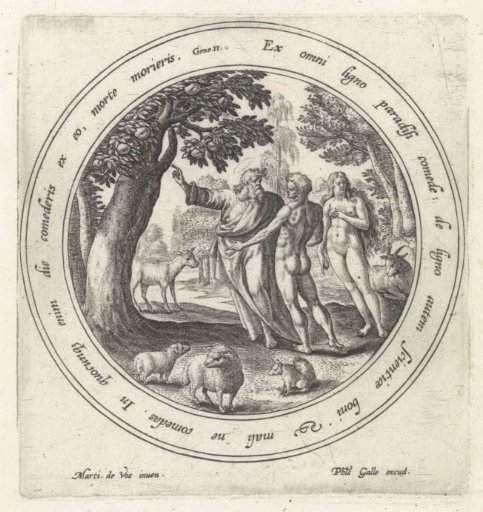 De verzoeking van Adam en Eva in het paradijs