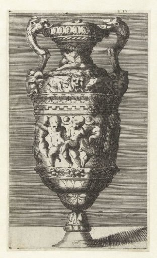 Vase with two handles in the form of fish standing on a claw