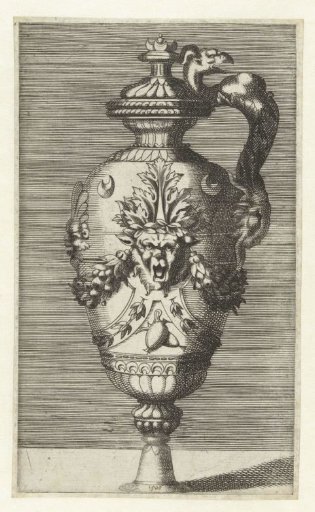 Vase with a lid and one handle formed by a harpy-like creature